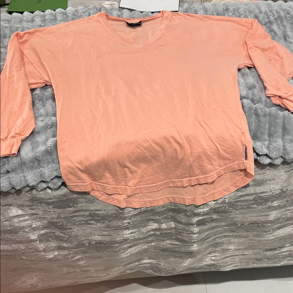 Spirit Jersey Peach V-Neck Women's Top with New York on the back